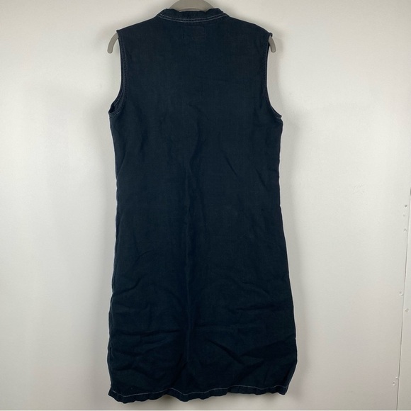 Black Collar and Button Linen Sleeveless Dress, Size Medium - Picture 2 of 9